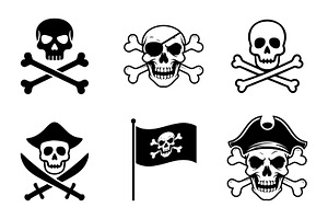 Collection of pirate themed skulls, a Solid Icon by Saba Vector