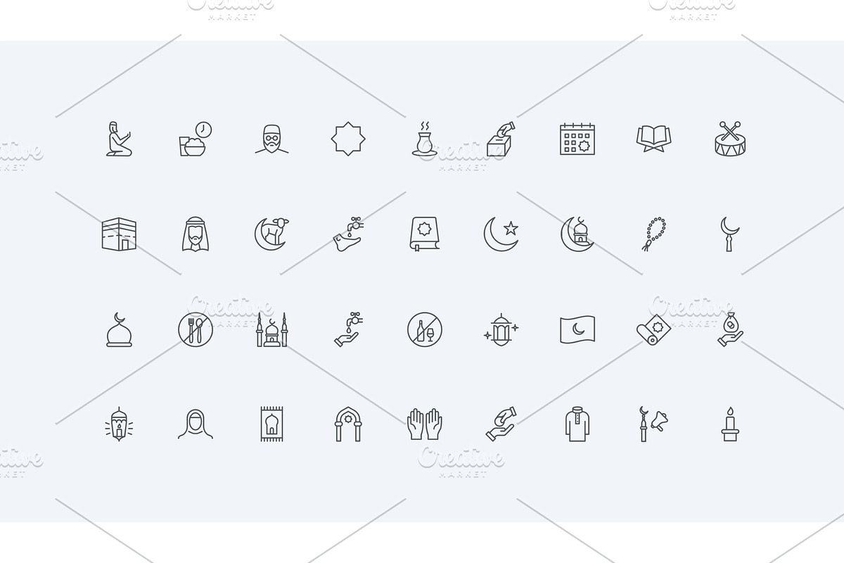 Islam religion culture icons, an Illustration by Lemberg Vector