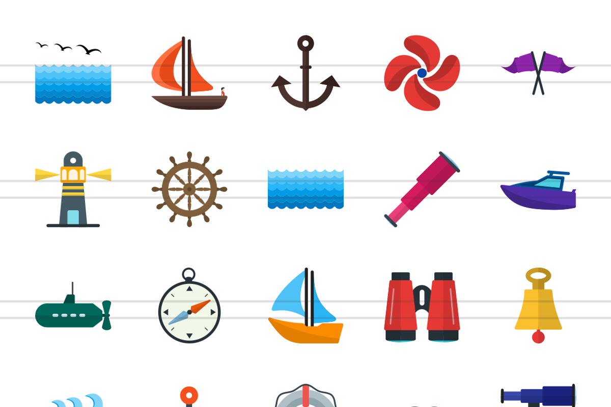 50 Sea Flat Multicolor Icons preview 2