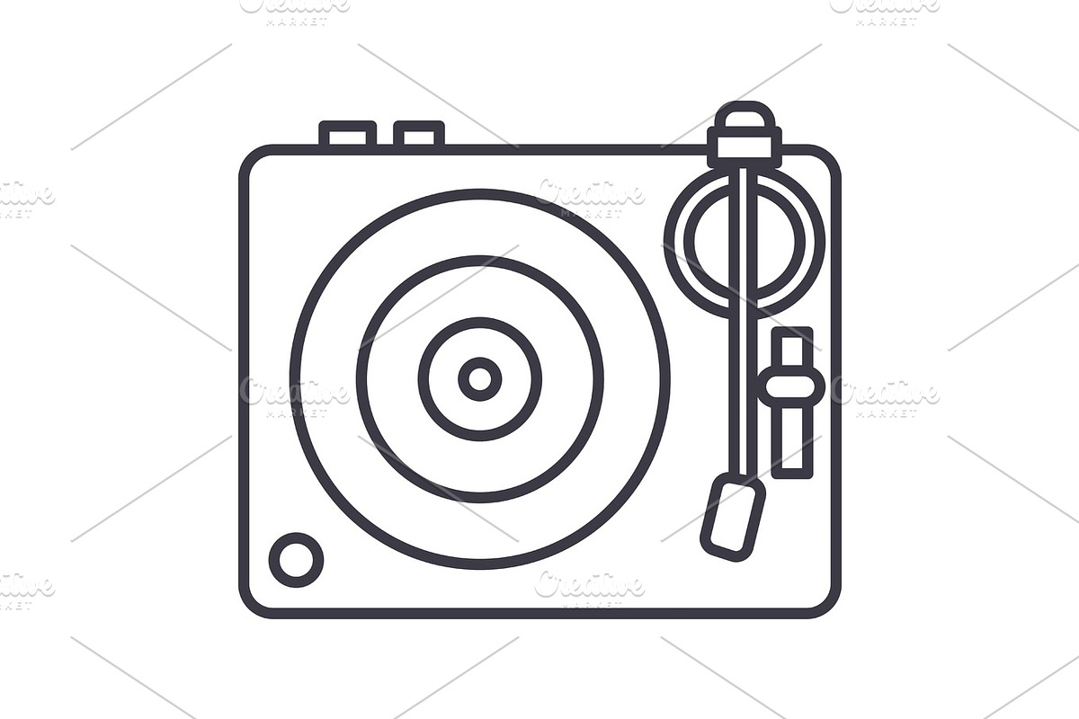 dj, vinyl,turntable vector line icon, sign, illustration on background, editable strokes, an Object Graphic by urban icon