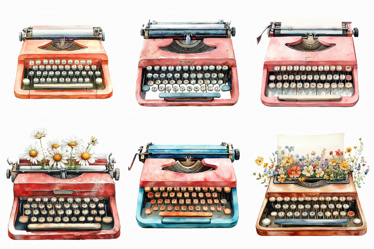 Watercolor Typewriter Clipart, an Illustration by Libby Wishes (Photo 9 of 10)