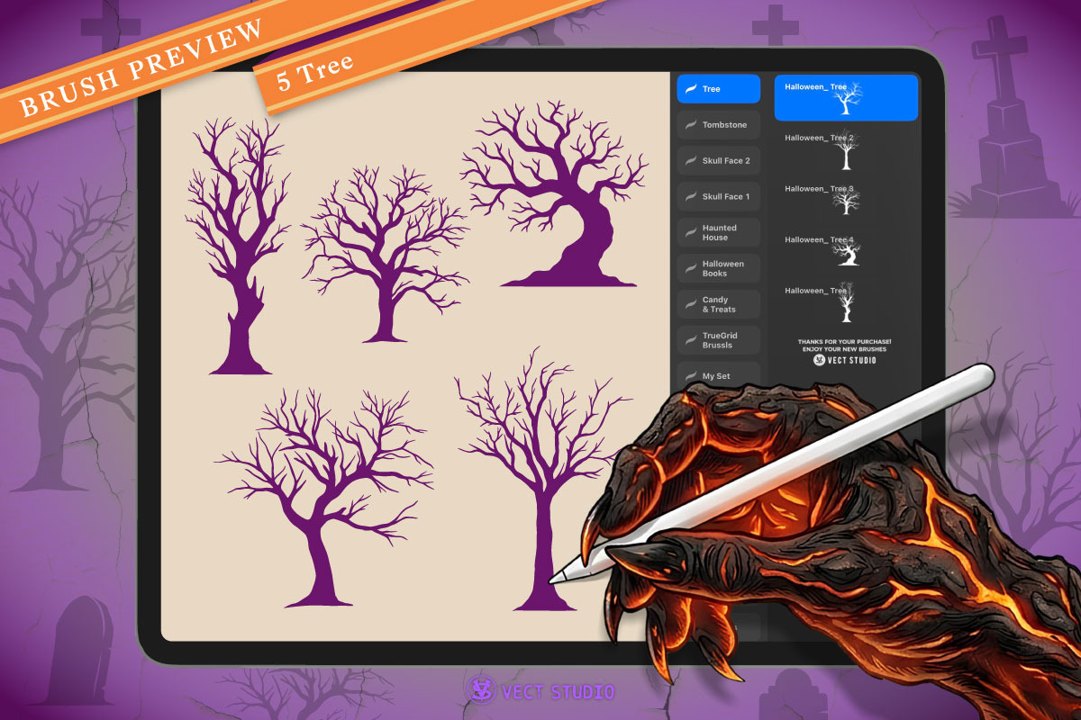 10 Tree & Tombstone Stamp Brushes, a Brush Add-On by vectstudio (Photo 2 of 10)