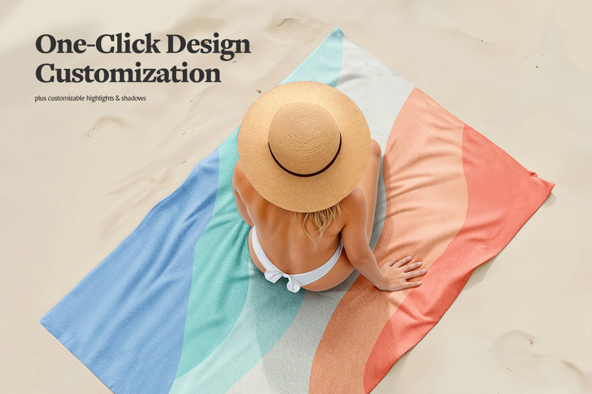Beach Towel With Woman Mockup, a Product Mockup by rebrandy (Photo 3 of 7)