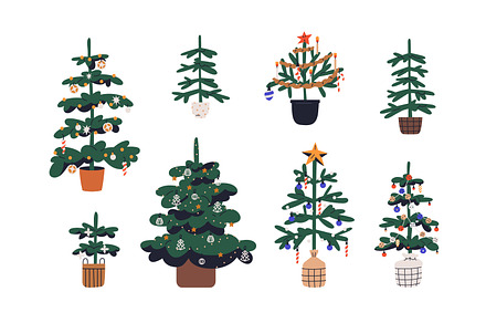 Christmas trees with decorations set, a Seasonal Illustration by Good Studio