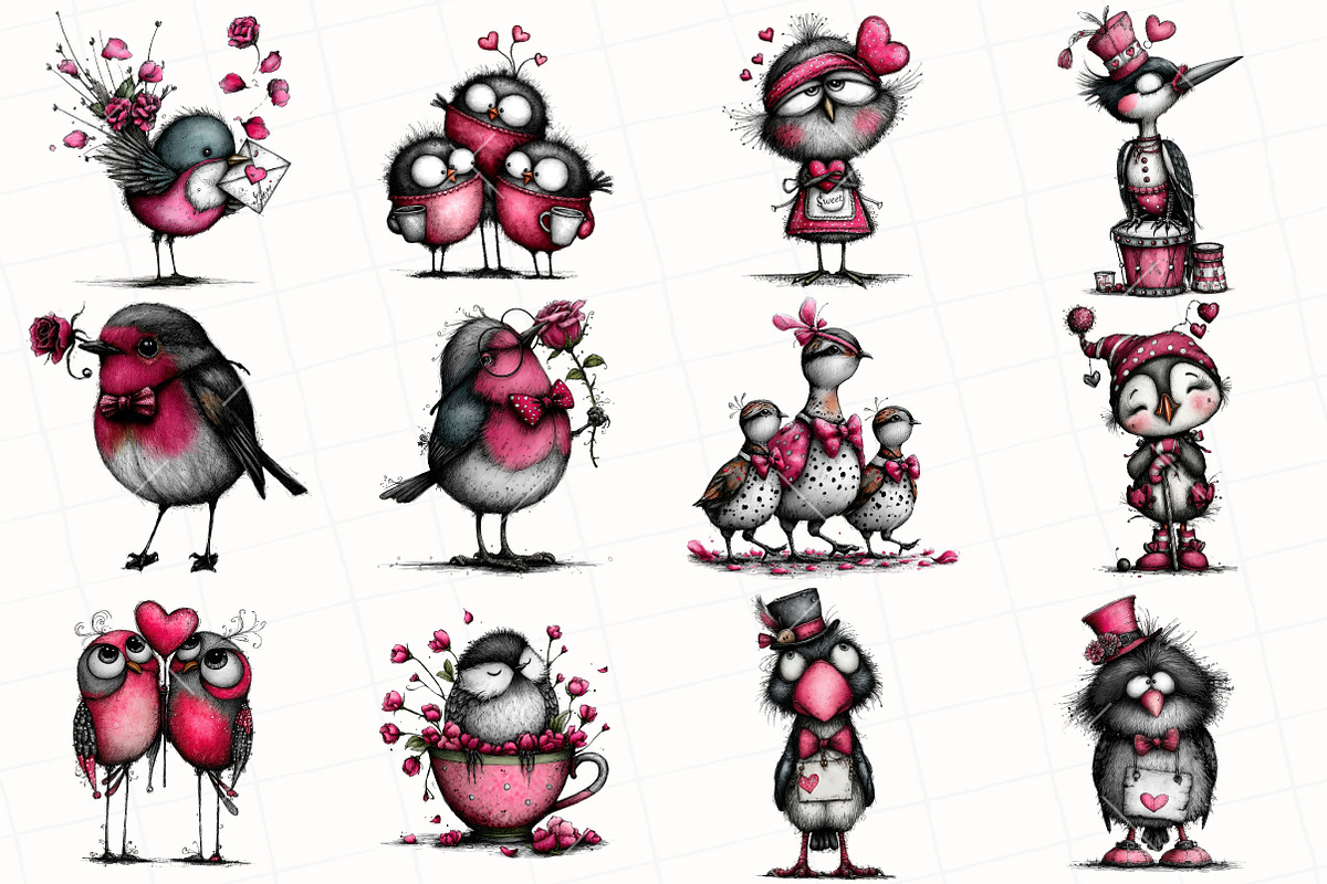 Whimsical Valentine Birds Clipart, an Illustration by OK Design (Photo 3 of 6)