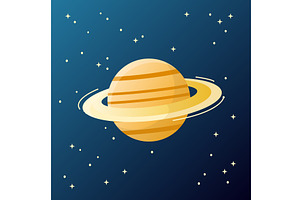 Saturn Illustration. Round, Stars