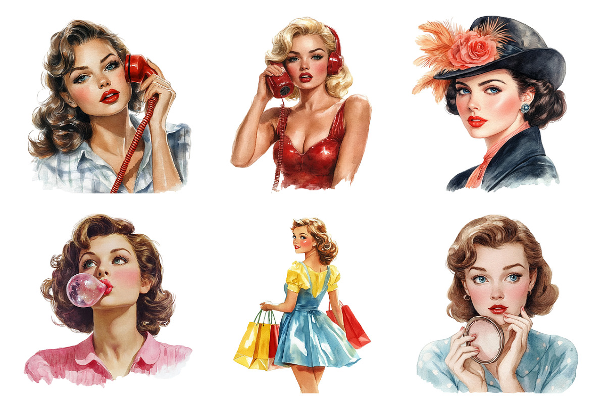 Vintage Retro Pin Up Girl PNGs, an Illustration by SinaCreation (Photo 4 of 5)