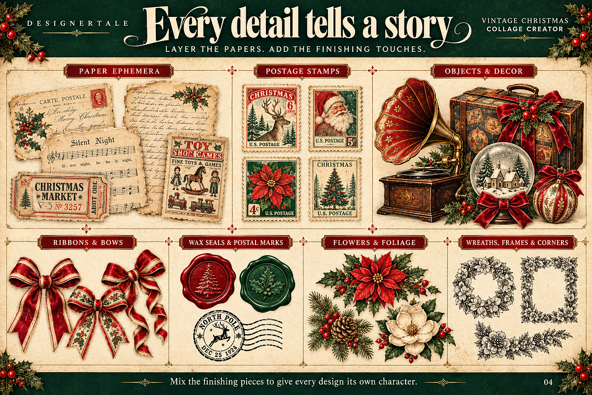 Vintage Christmas Collage Creator, an Object Graphic by Designertale (Photo 4 of 10)
