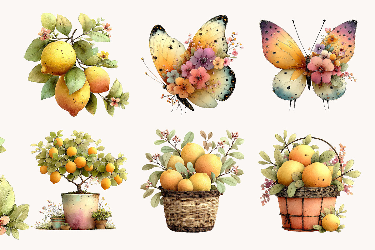 Whimsical Lemon Clipart, a Seasonal Illustration by Designworld (Photo 2 of 10)