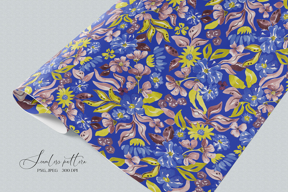 Blue, Yellow, Plum floral pattern, a Pattern Graphic by SirenaArt (Photo 15 of 16)