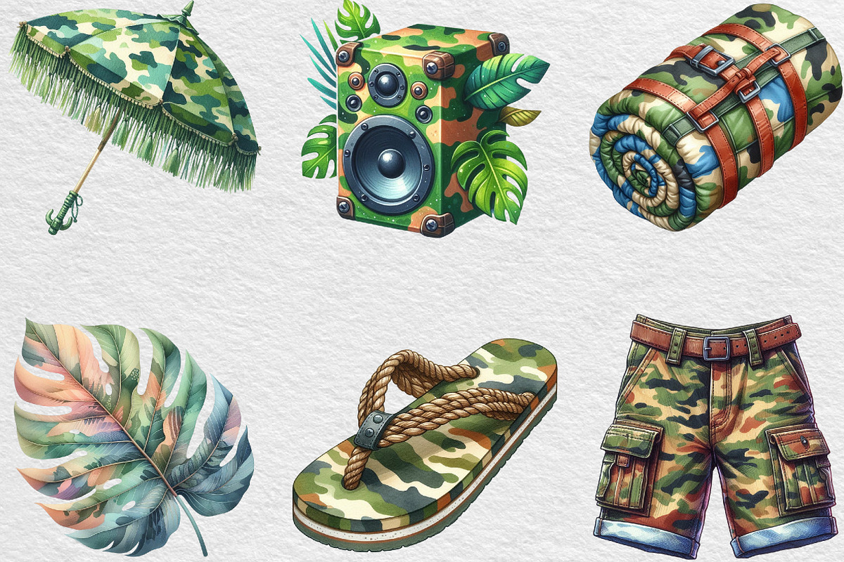 Watercolor Camouflage Summer Clipart, an Illustration by Black Bird Studio (Photo 2 of 7)