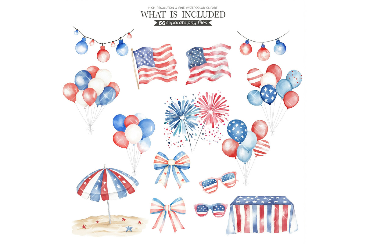 4th of July Watercolor Clipart, an Illustration by CharmClipart (Photo 6 of 9)