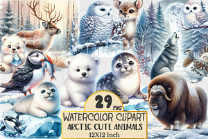 Watercolor Arctic Animals Clipart, an Animal Illustration by Rose Art