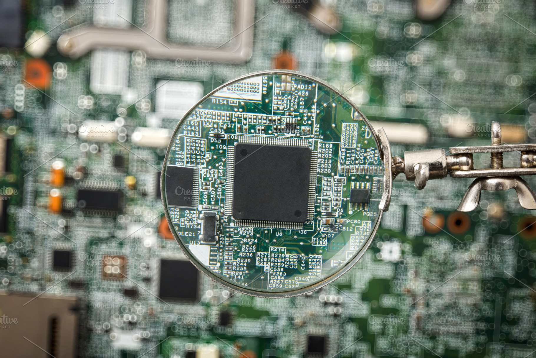 Microchip Inspection on Circuit Board top view., a Technology Photo by Davizro's Market