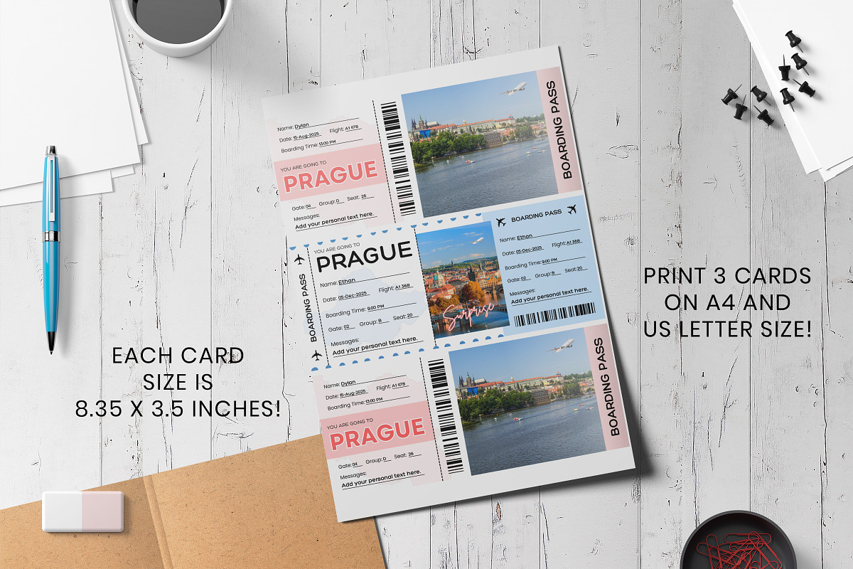 Prague Boarding Pass Canva Templates, a Card Template by Snapybiz (Photo 4 of 10)