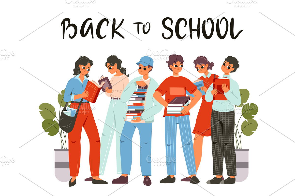 Students with books. Young girls and, an Education Illustration by Valerie Bodnar