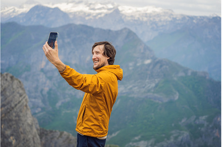 Man tourist on background of, a Nature Photo by Elizaveta Galitskaya