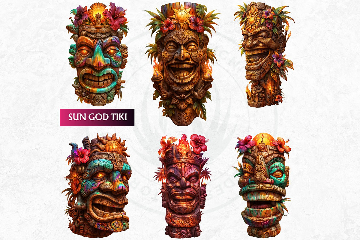 Modern Tiki Totems Clipart Set, a Decorative Illustration by ThatsDesignArt (Photo 4 of 10)