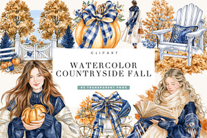 Watercolor Countryside Fall Clipart, a Seasonal Illustration by BusyDaydesign