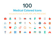 100 Medical Colored Icons, an Outline Icon by Creative Stall (Thumbnail 1 of 2)