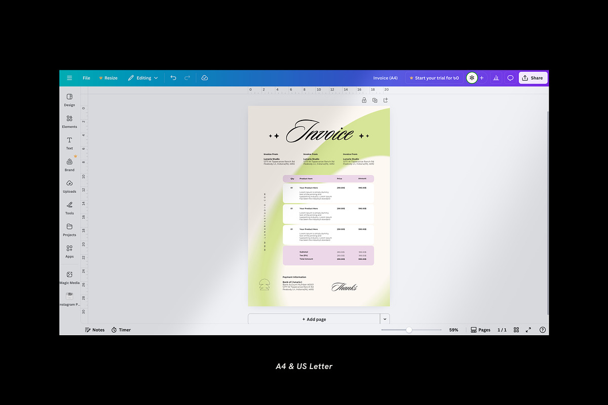 Elegant Business Invoice Template, a Print Template by Lunaria (Photo 4 of 4)