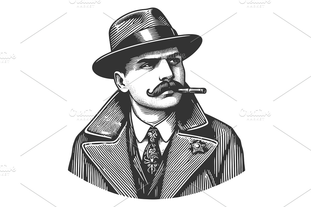 Vintage Sheriff with Mustache and, an Illustration by AlexArt