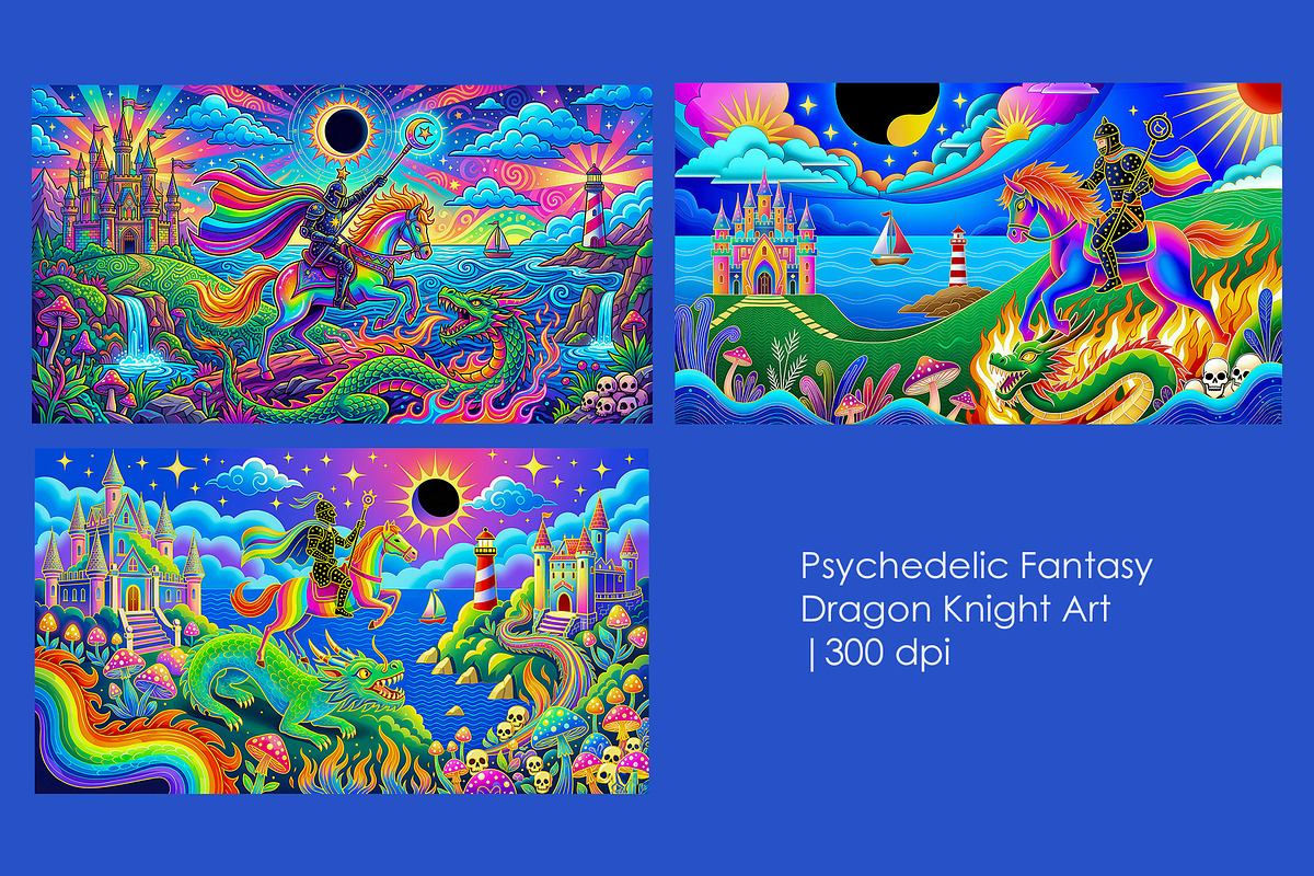 Psychedelic Fantasy Dragon Knight, a Decorative Illustration by StockVerse Creative (Photo 1 of 4)