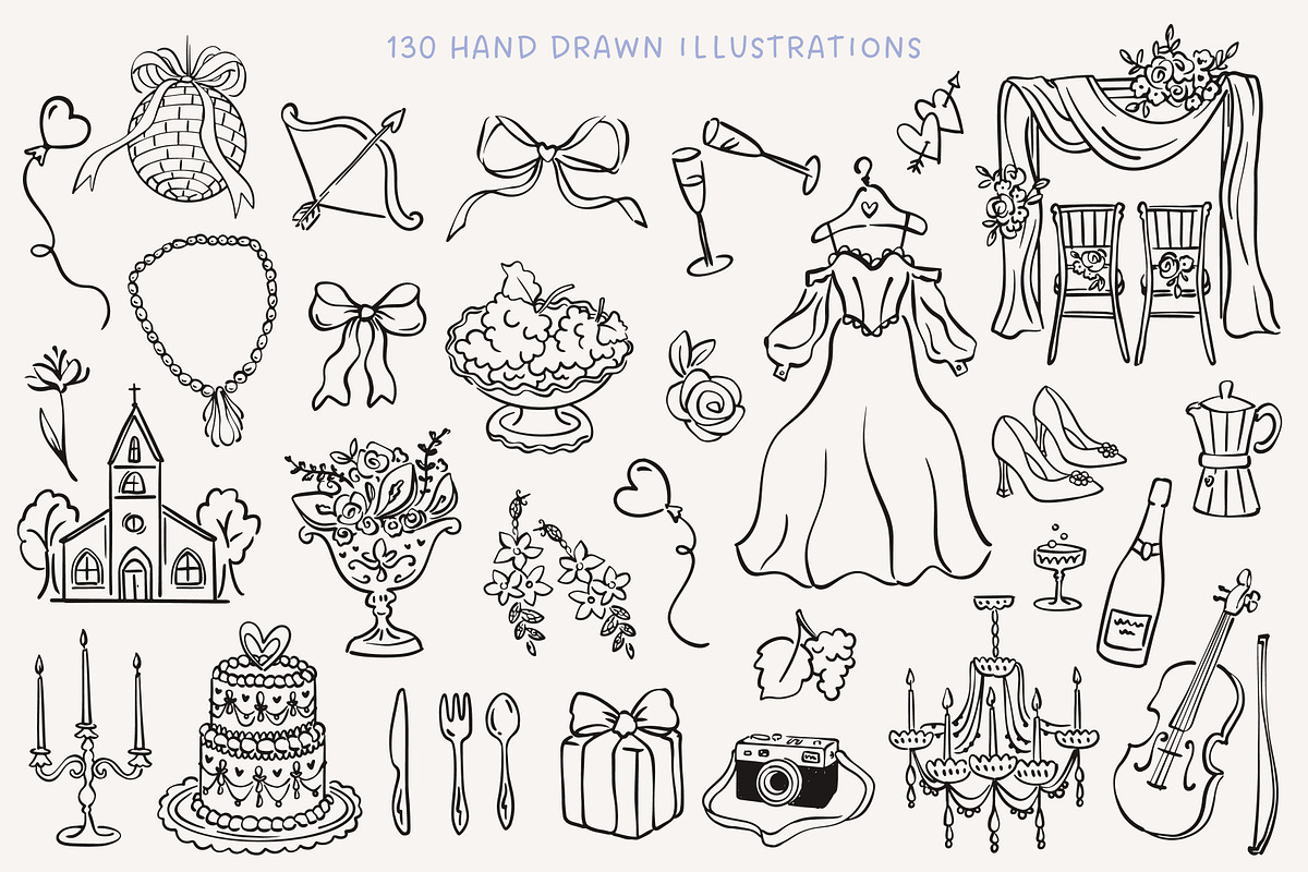 Whimsical Wedding Illustrations Set, an Object Illustration by Ola_Mazur (Photo 7 of 11)