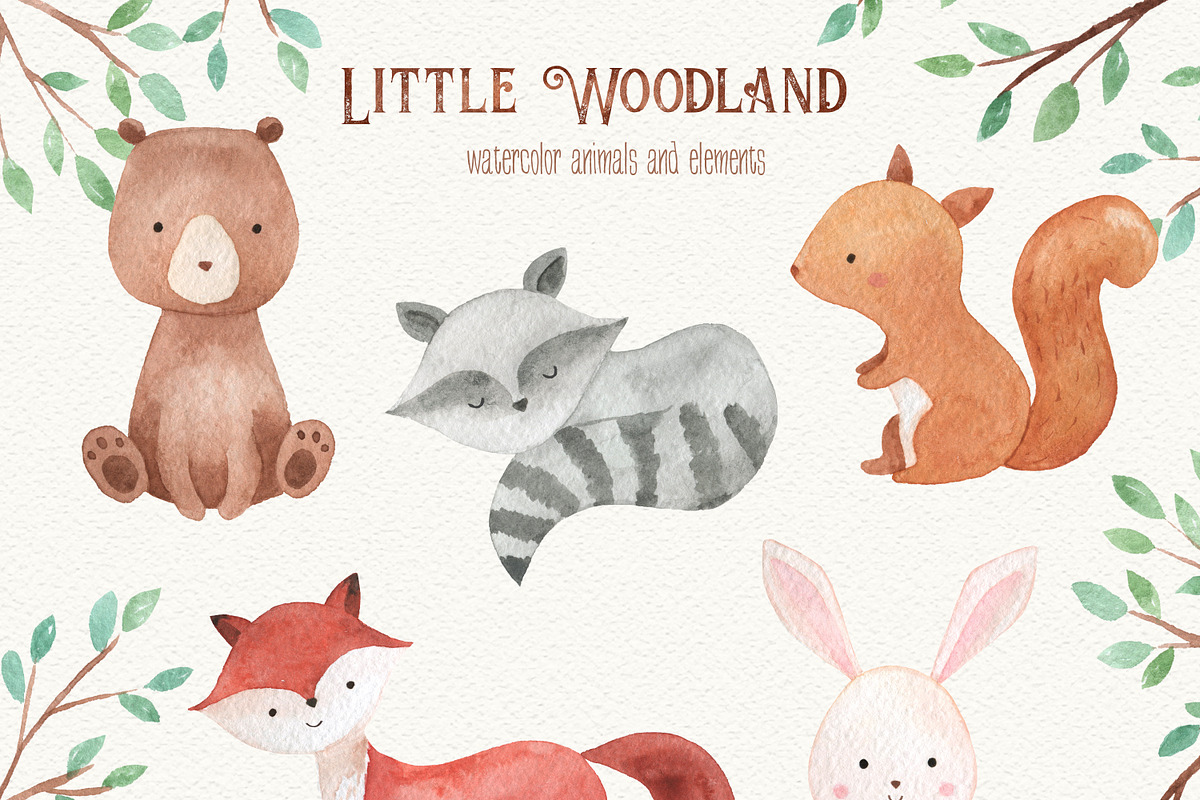 Woodland Animals Watercolor Clipart, an Animal Illustration by LeMagiqueBoutique (Photo 2 of 5)
