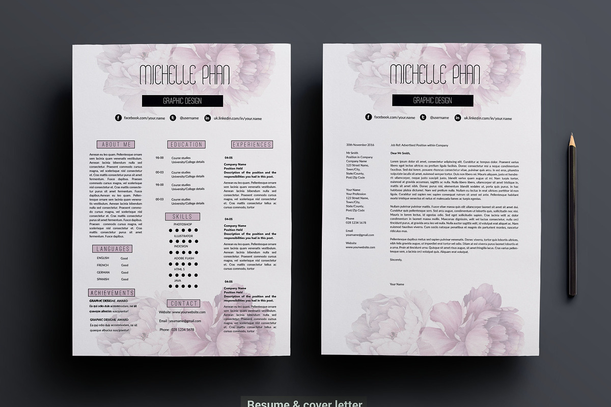 CV template + cover letter template, a Resume Template by Chic templates (Photo 2 of 4)