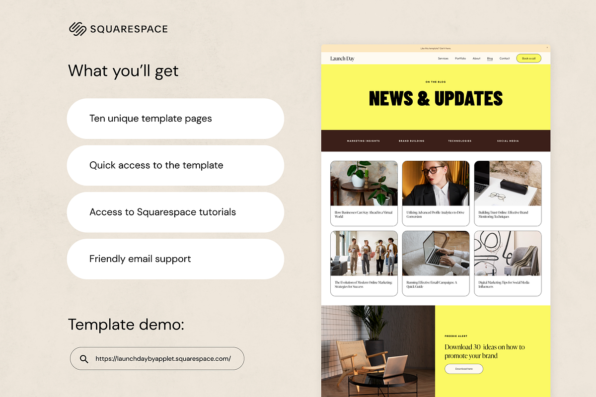 Squarespace Template: Launch Day, a Squarespace Template by Applet Studio (Photo 3 of 6)