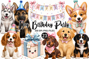Dog Breeds Birthday Party Clipart, a Seasonal Illustration by Designworld