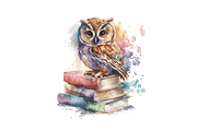 Watercolor Owl on Books Clipart Bund, an Object Graphic by Regulrcrative (Thumbnail 7 of 7)