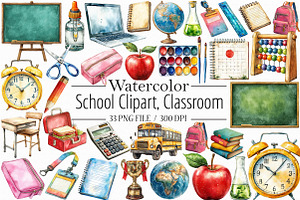 Watercolor School Clipart, Classroom, a Graphic by Libby Wishes