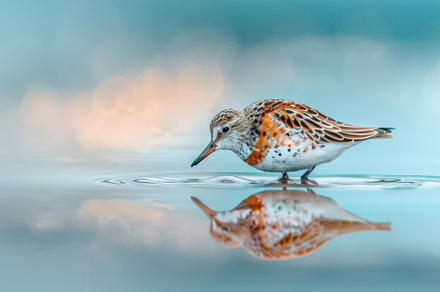Elegant Sandpiper Mirrored in Tranquil Waters - Capturing Nature, an Animal Photo by José Manuel Gelpi