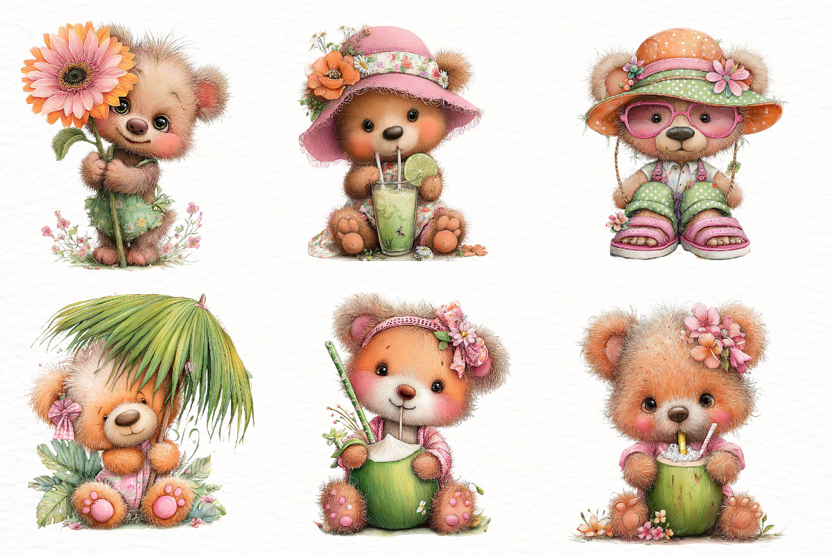 Whimsical Summer Bear Clipart, an Illustration by Designworld (Photo 3 of 8)