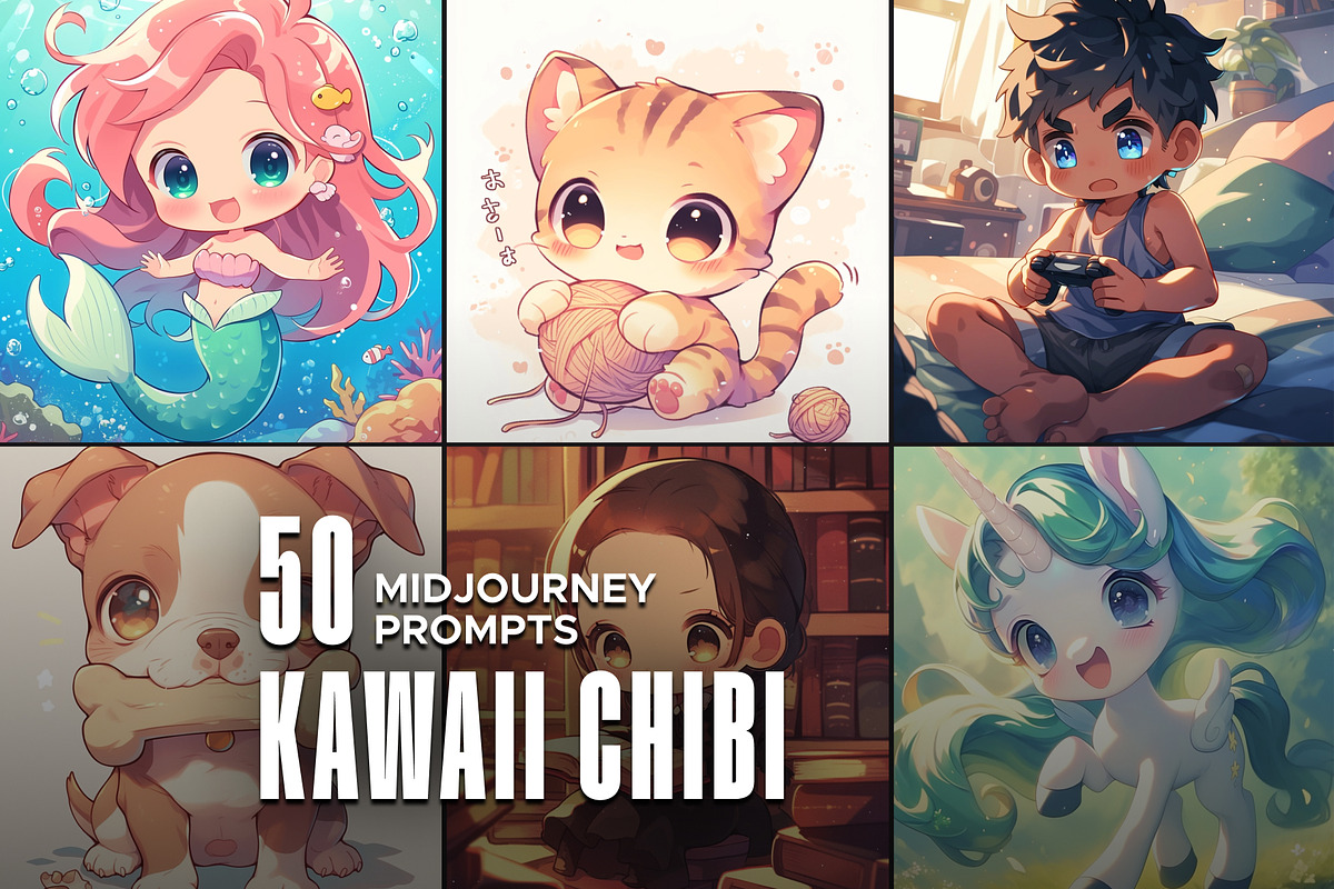 50 Kawaii Chibi Midjourney Prompts, an Object Graphic by MadeByAI Studio (Photo 1 of 5)