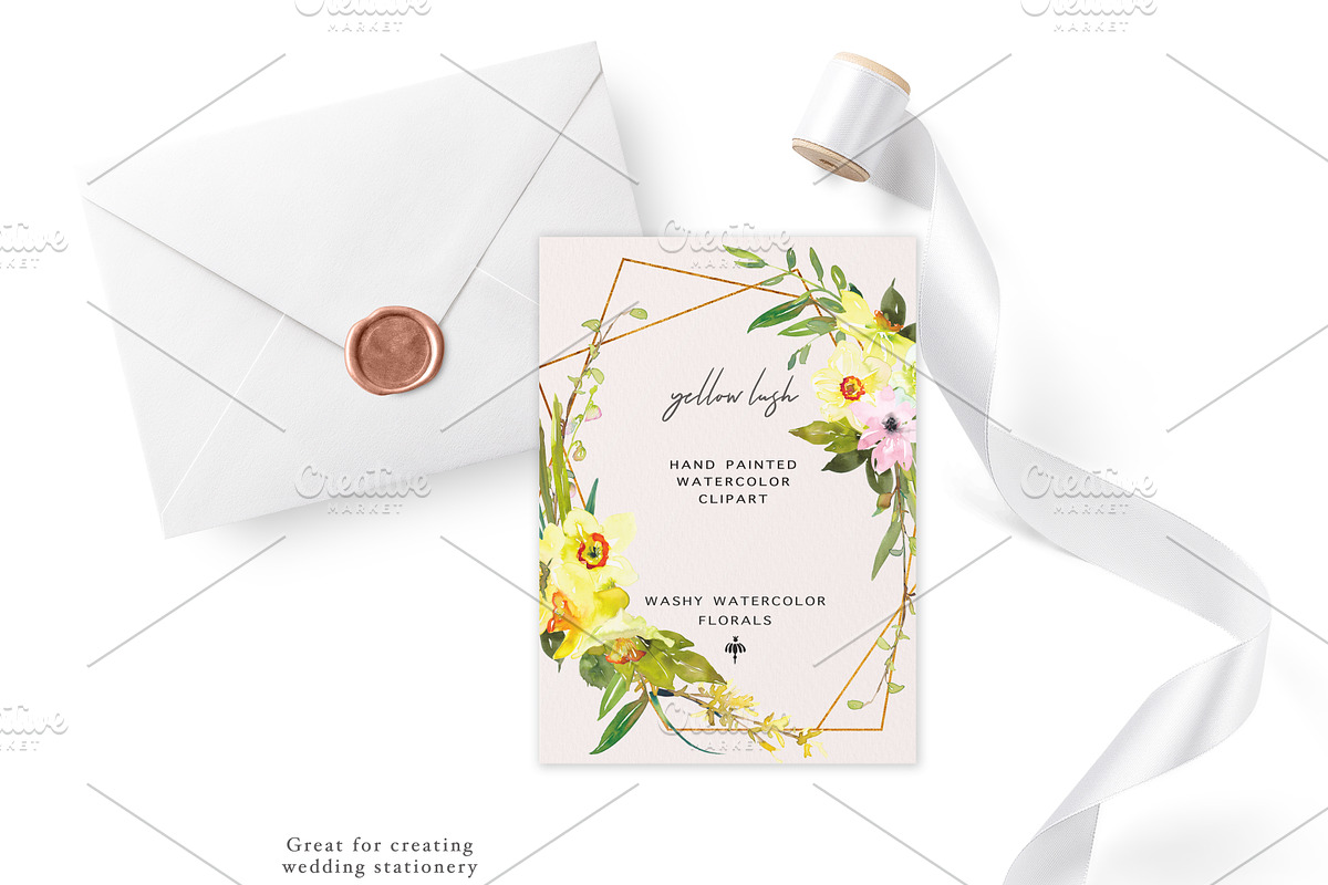 Watercolor Daffodil Bouquet & Frames, an Illustration by Patishop Art (Photo 7 of 7)
