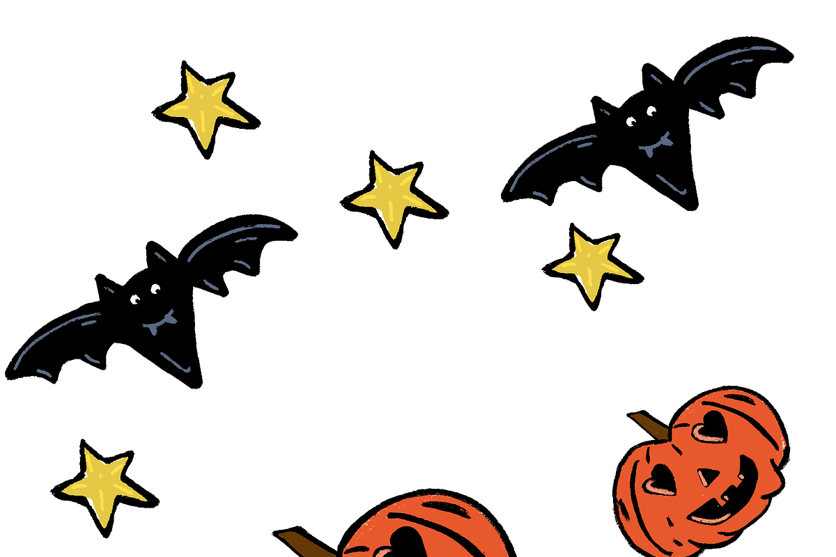 Bats and heart eye pumpkins, a Seasonal Illustration by Kink Ink Designs (Photo 2 of 2)