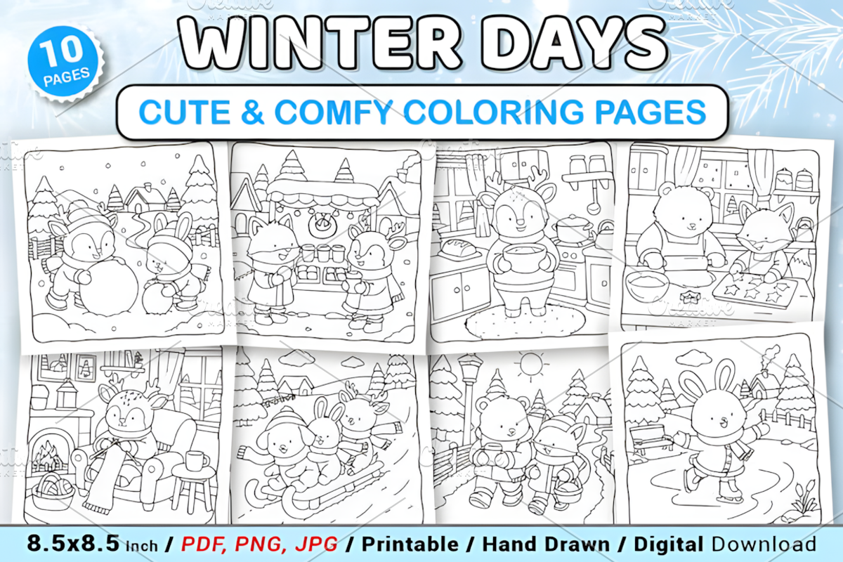 Winter Days Cute & Comfy Coloring, a Seasonal Illustration by Coco Bloom (Photo 1 of 4)