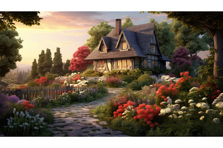 Quiant cottage photo realistic, an Architecture Photo by Aimagenarium@gmail.com