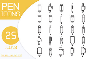 Pen and Writing Tools Icons Set, an Outline Icon by Designfour