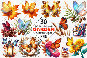 Fall Butterfly Garden Clipart, an Illustration by RobertsArt