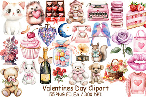 Watercolor Valentines Day Clipart, an Illustration by Design Market