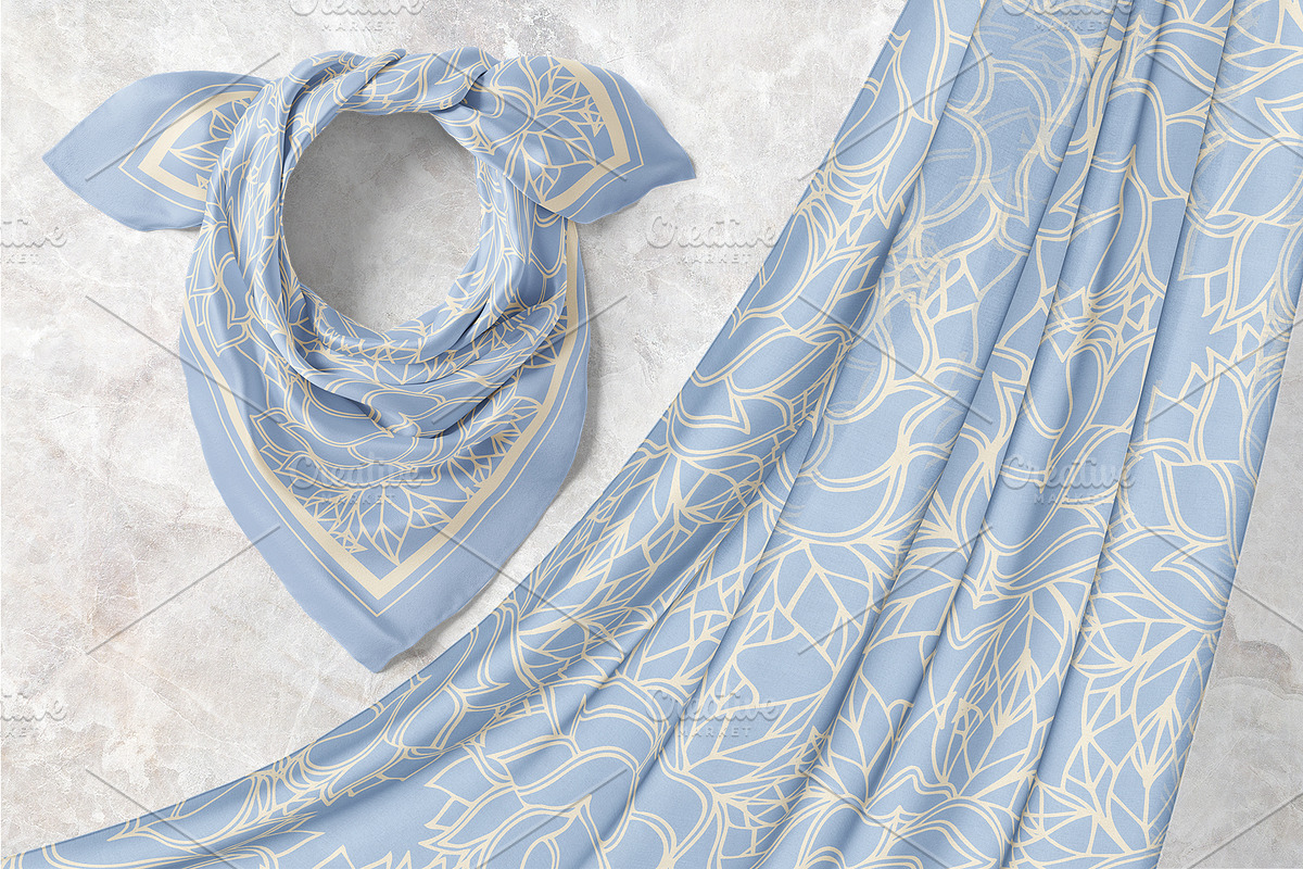 Sky Blue Art Nouveau Silk Scarf, an Object Graphic by ilustrinna (Photo 4 of 8)