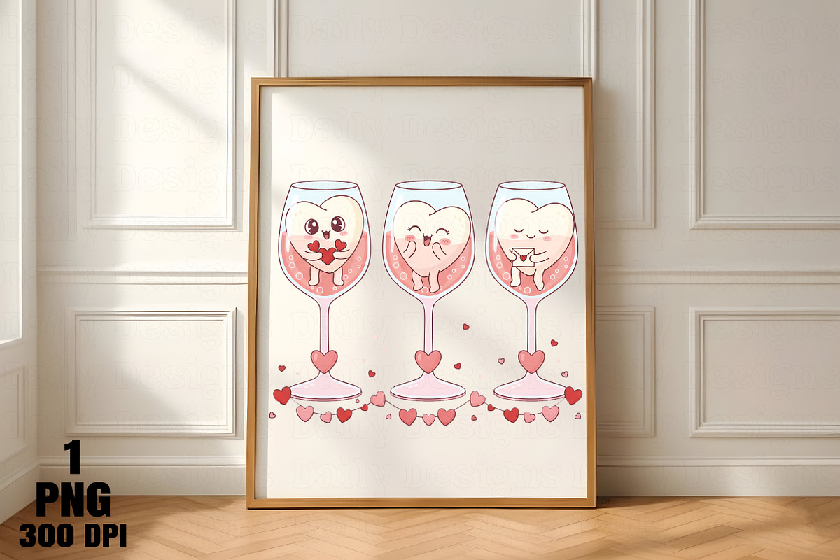 Kawaii Hearts in Wine Glasses PNG, an Illustration by Daily.Designs (Photo 4 of 5)