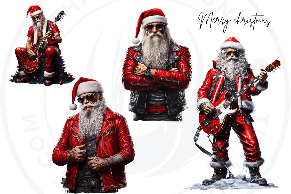 Santa is a Rock Star Clipart, a Seasonal Illustration by ThatsDesign Art