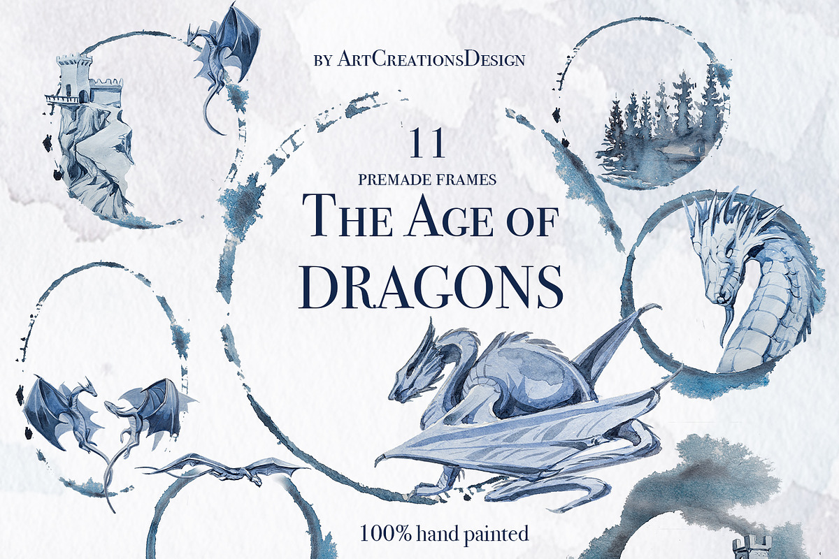 The Age Of Dragons Clipart Set, a Decorative Illustration by ArtCreationsDesign (Photo 4 of 18)