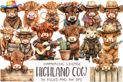 Cute Western Highland Cows Clipart, an Illustration by OK Design (Thumbnail 1 of 5)