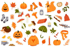 Autumn Stickers Pack Set With Acorn